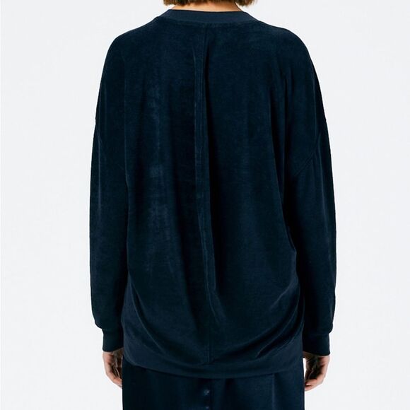 TIBI Summer Terry Crewneck Sweatshirt Women’s Size S Navy Ribbed Casual Top - Picture 2 of 10